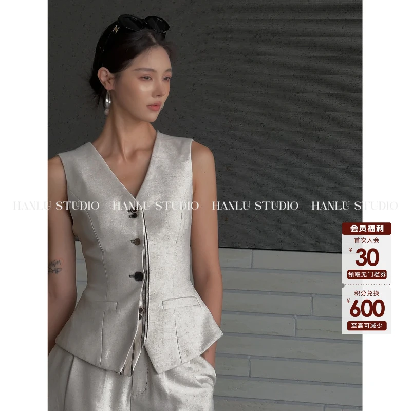 HanLu studio显瘦时尚设计感气质收腰马甲上衣