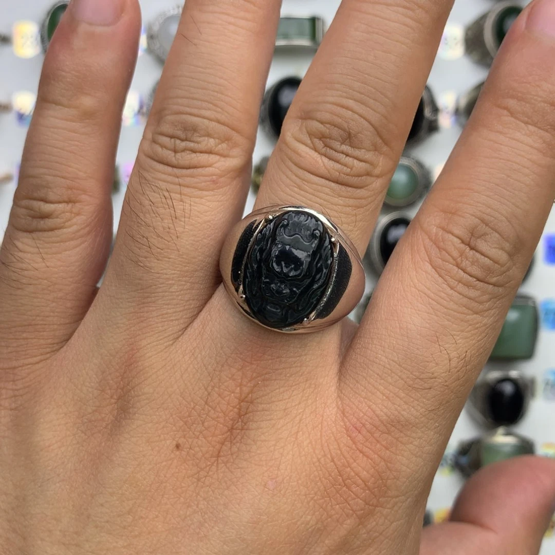 和田玉戒指银S925镶嵌