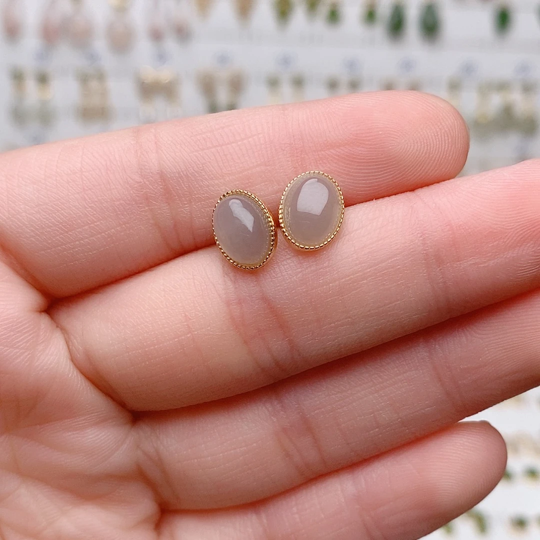 和田玉银S925镶嵌耳饰