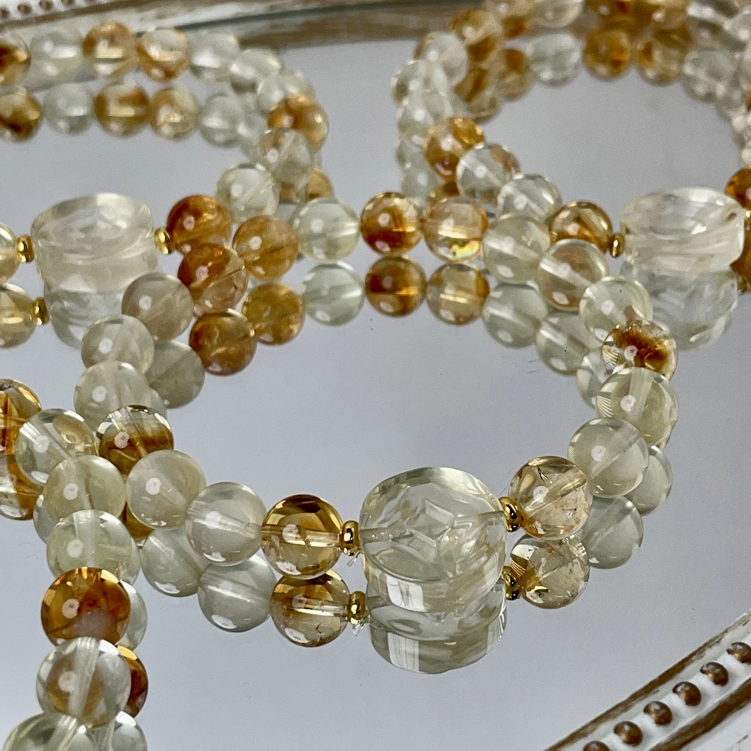 【五路通米】黄水晶铅笔黄塔金8-9mm手串面小仙多样性发其一