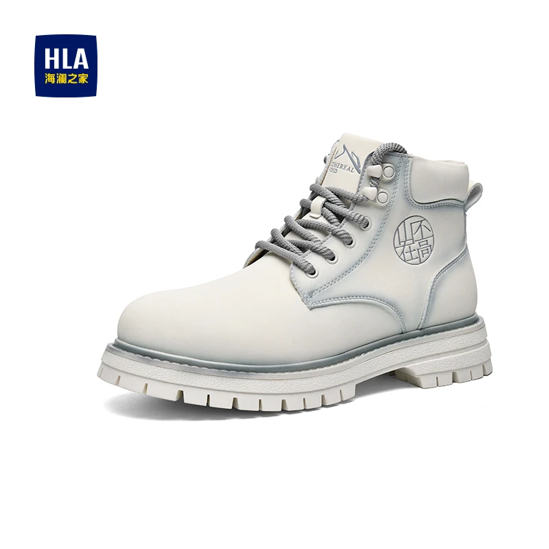 HLA/海澜之家户外高帮英伦风白色马丁靴男女同款大黄靴黑色工装靴