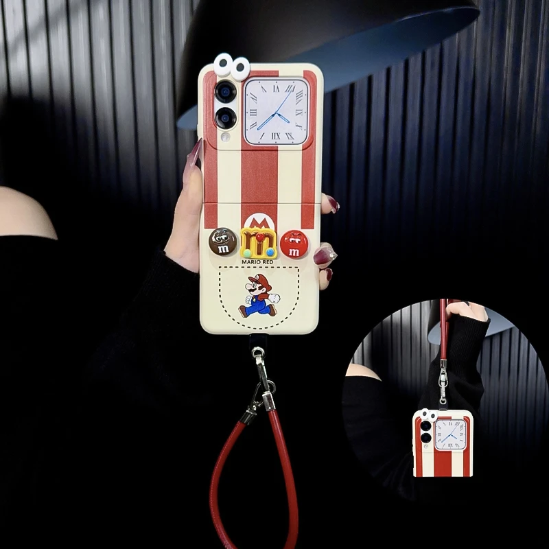 适用华为novaflip手机壳新款novaflip套huawei卡通条纹马里奥女款