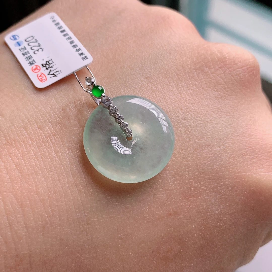 缅甸天然A然A货翡翠平安扣吊坠3220