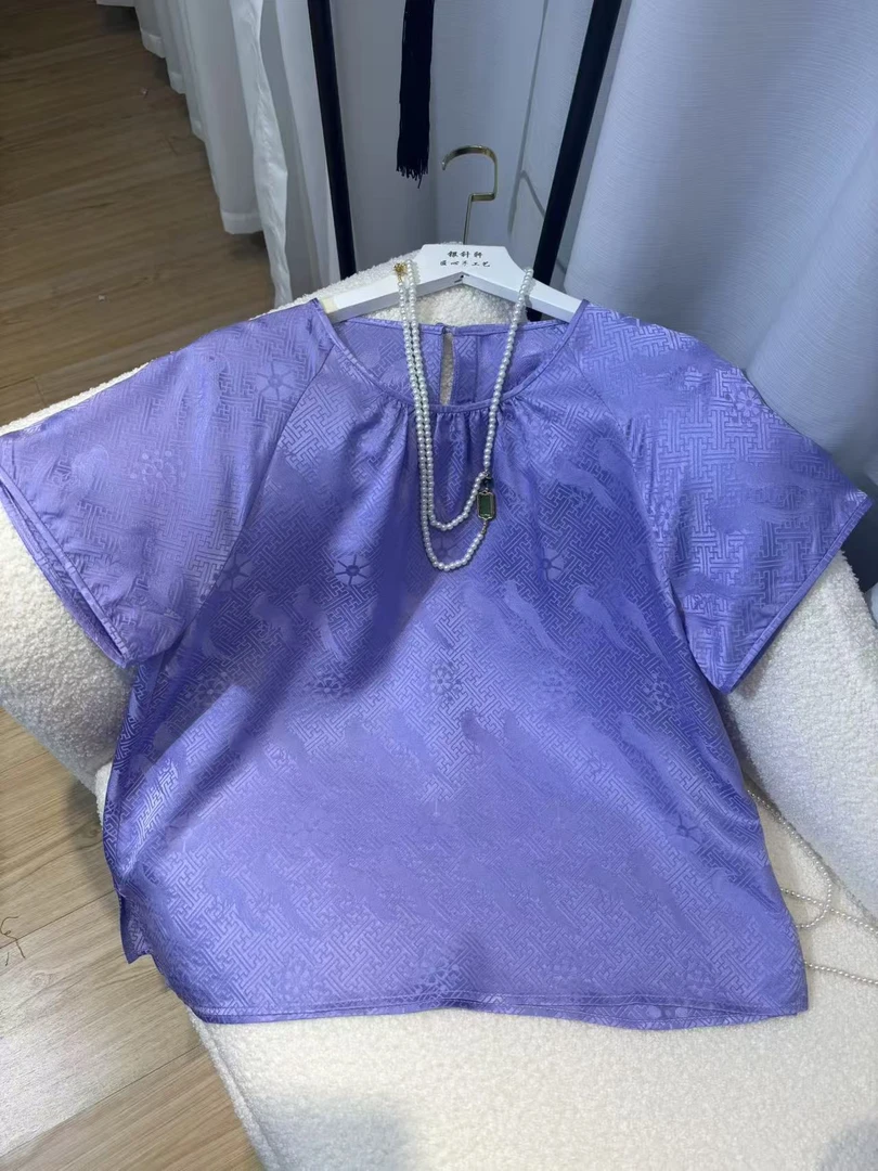 （已开价）上久楷  翟鸟 真丝提花新中式国风夏季女士短袖衬衫