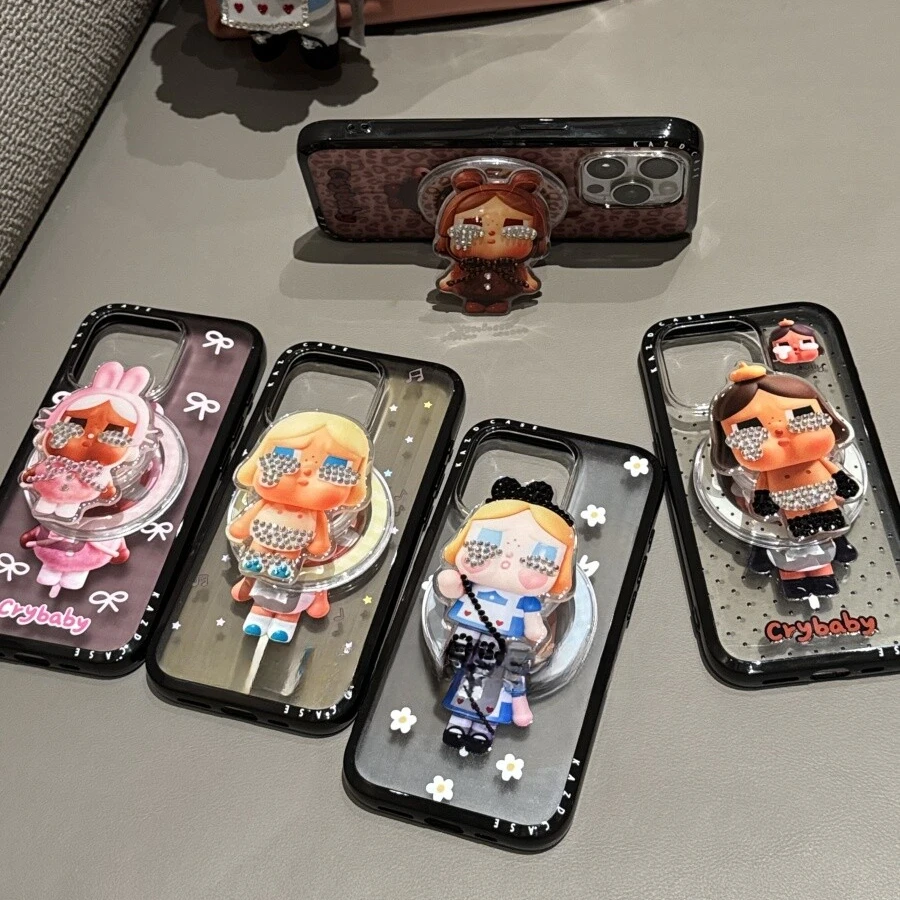 可爱卡通豹纹点钻哭娃磁吸适用苹果16promax手机壳15保护套14软13