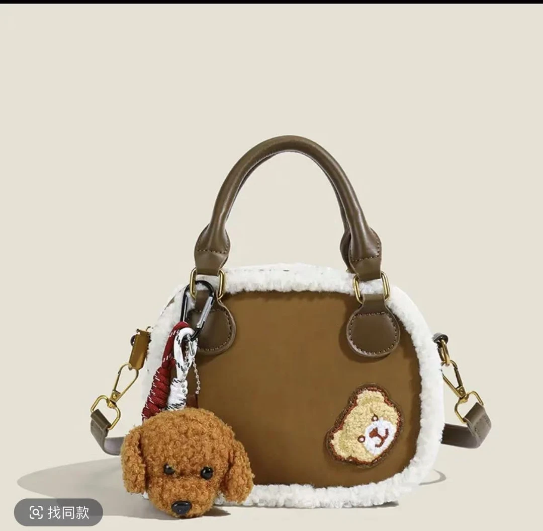 【范范专属】女士棕色经典复古毛绒小众手拿包