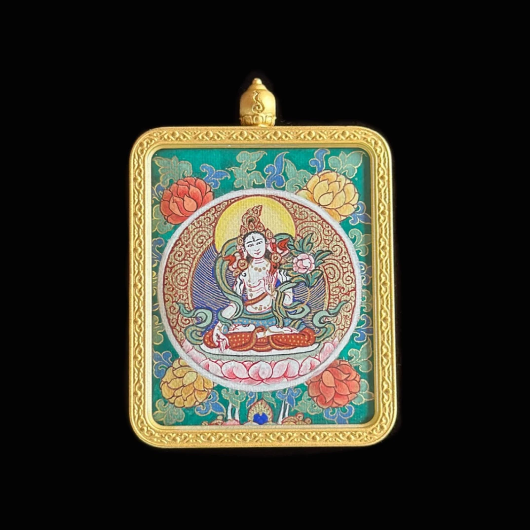 热贡唐卡纯手绘彩唐白度母