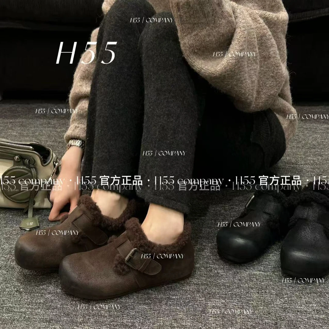 H55女鞋尤加利头层牛皮加棉加厚百搭保暖休闲勃肯鞋70-3074-YY