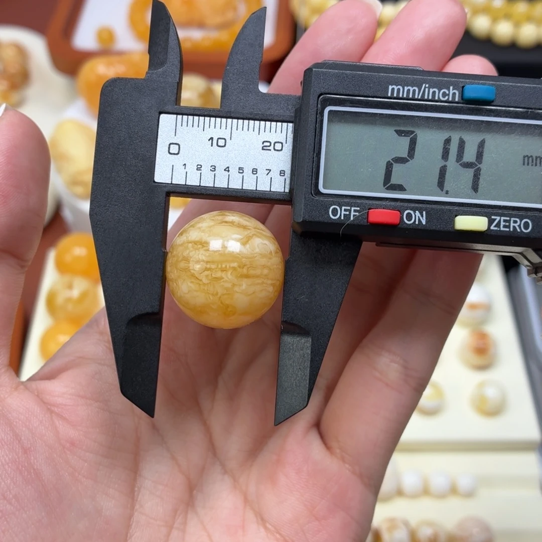 琥珀未镶嵌珠宝奇石俄料虎皮纹圆珠21mm