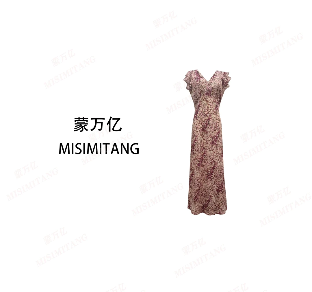 【花想容短袖】夏款斜裁显瘦短袖女装连衣裙欧若风收腰时尚轻奢气质
