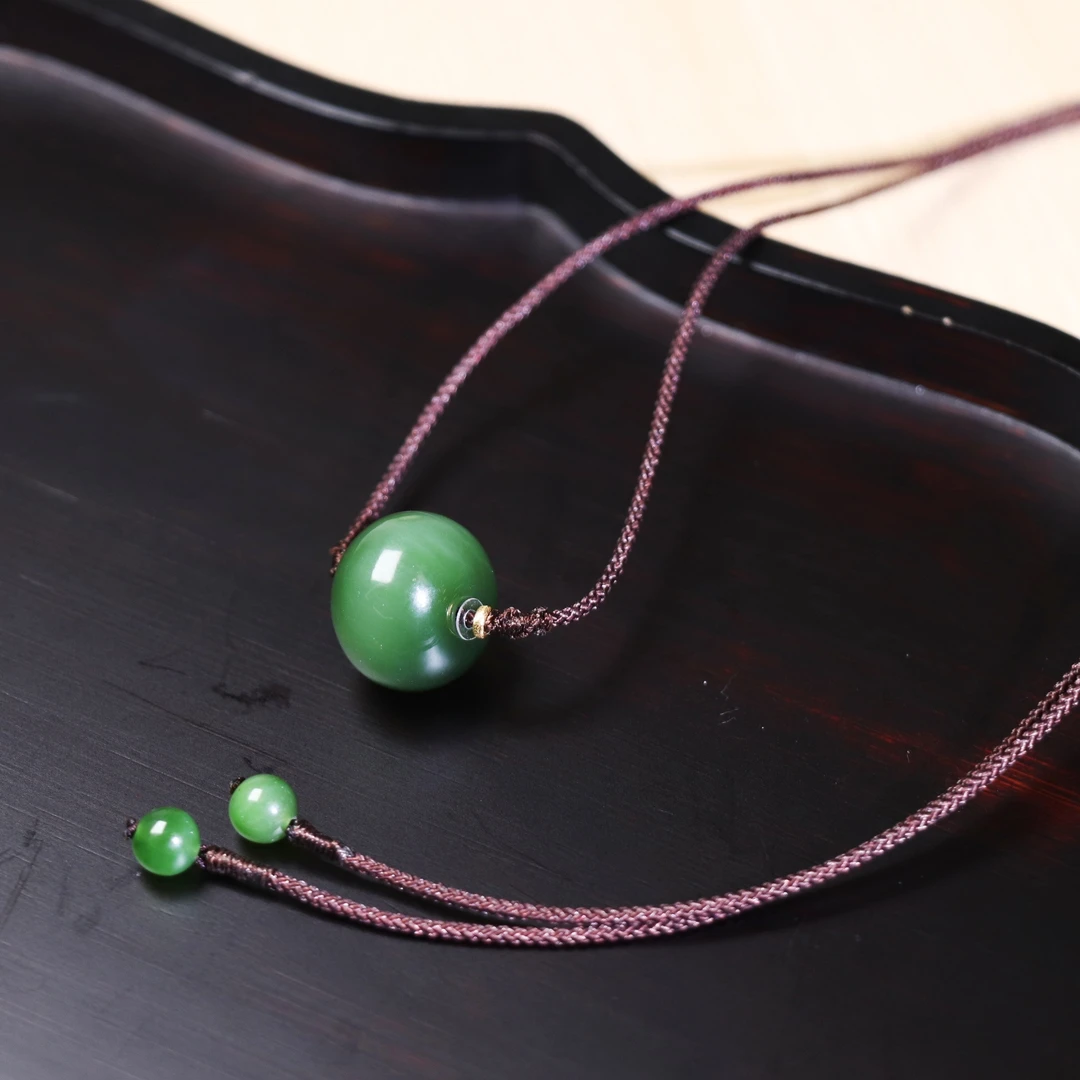 【熊总夫妇】碧玉冰闪猫眼苹果珠·18K金吊坠-约16*11mm