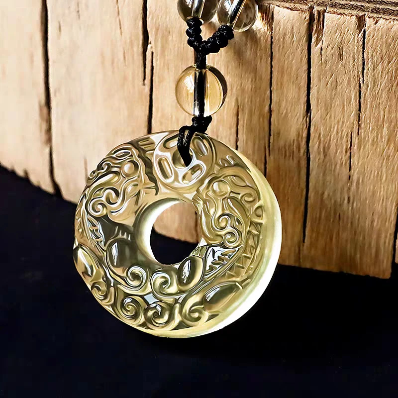 天然黄水晶双貔貅平安扣双龙护主男女款轻奢简约项链吊坠饰品