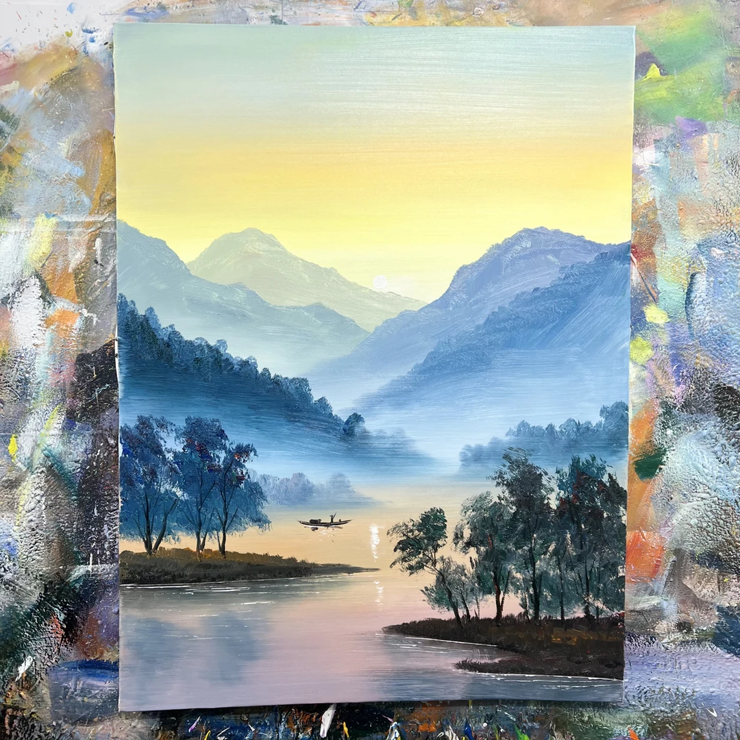 千里江山挂画现代装饰画不含内框90.120cm