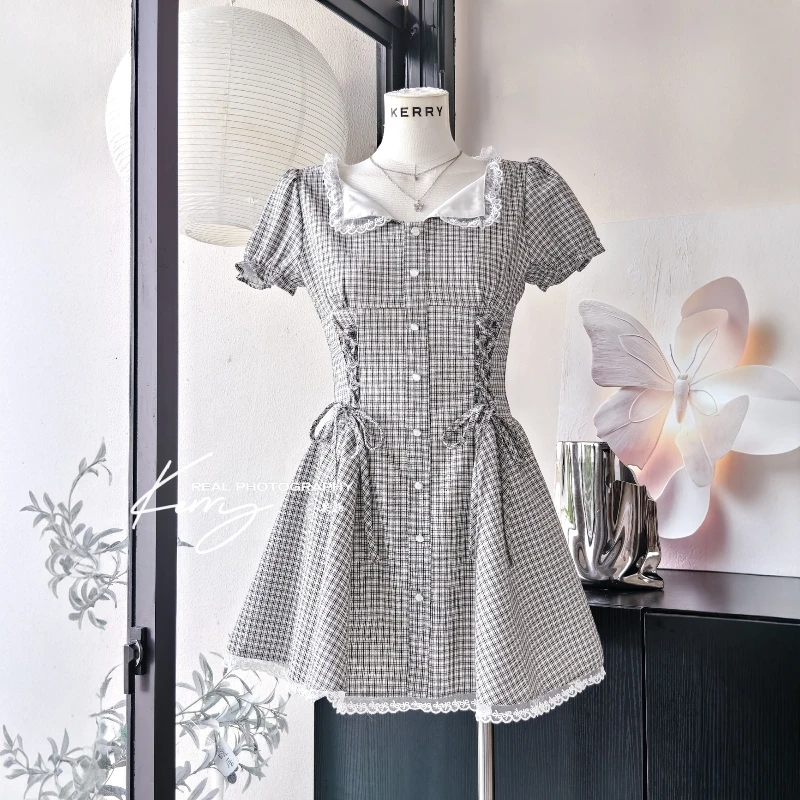 【夏日海岸线】2025新款公主裙花边抽褶显瘦千金蓬蓬裙法式连衣裙