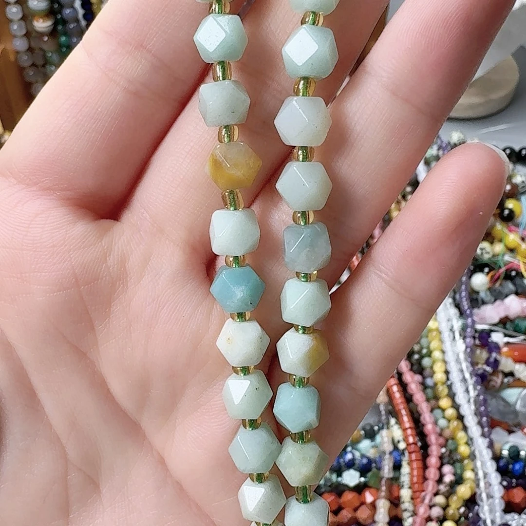 未镶嵌玛瑙/玉髓珠宝半成品卡6亚马逊石一条