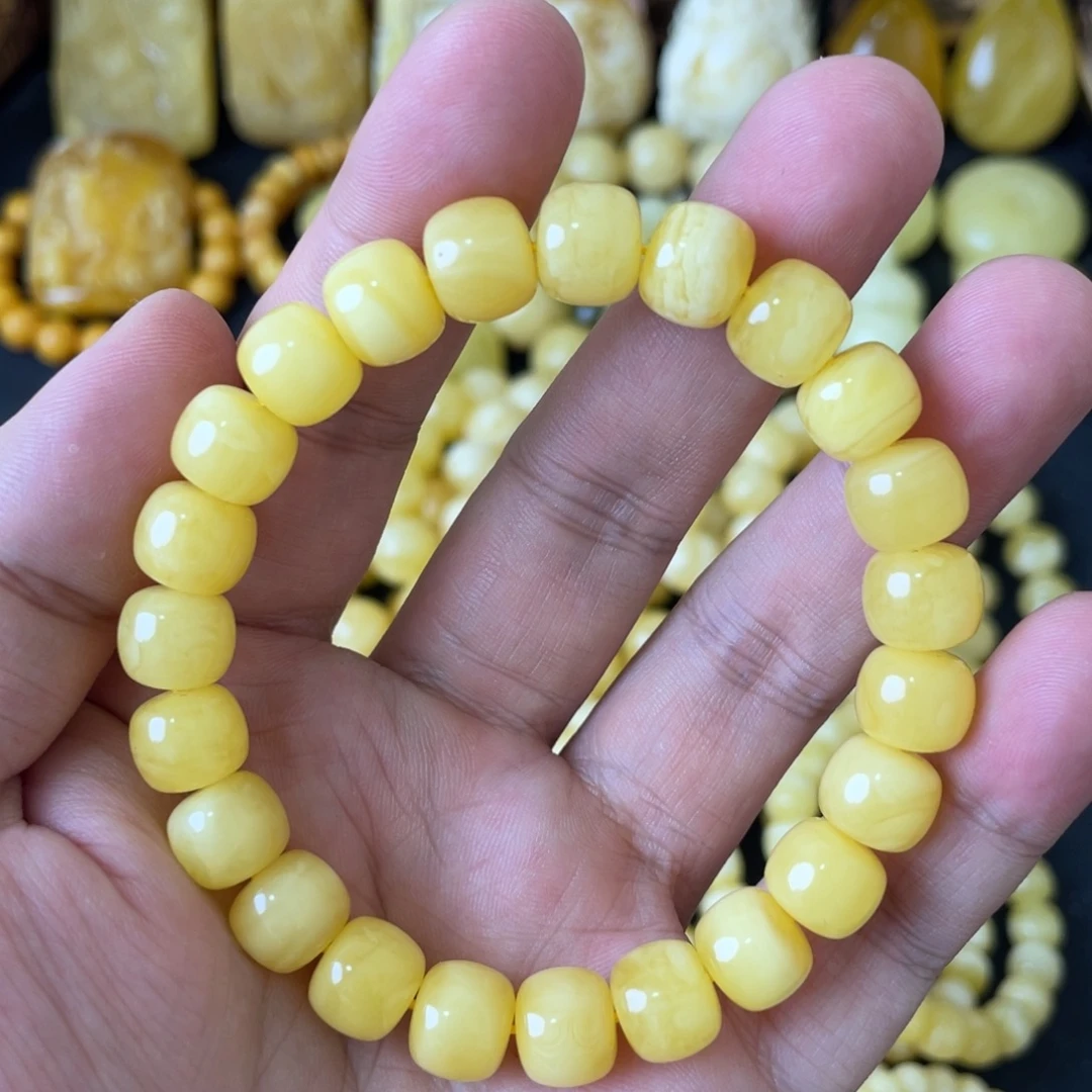 手串琥珀未镶嵌10+俄料黄白花蜡精工老型手串（微瑕）