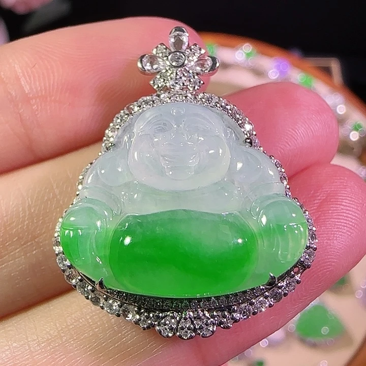 翡翠18K金镶嵌吊坠(不含链)