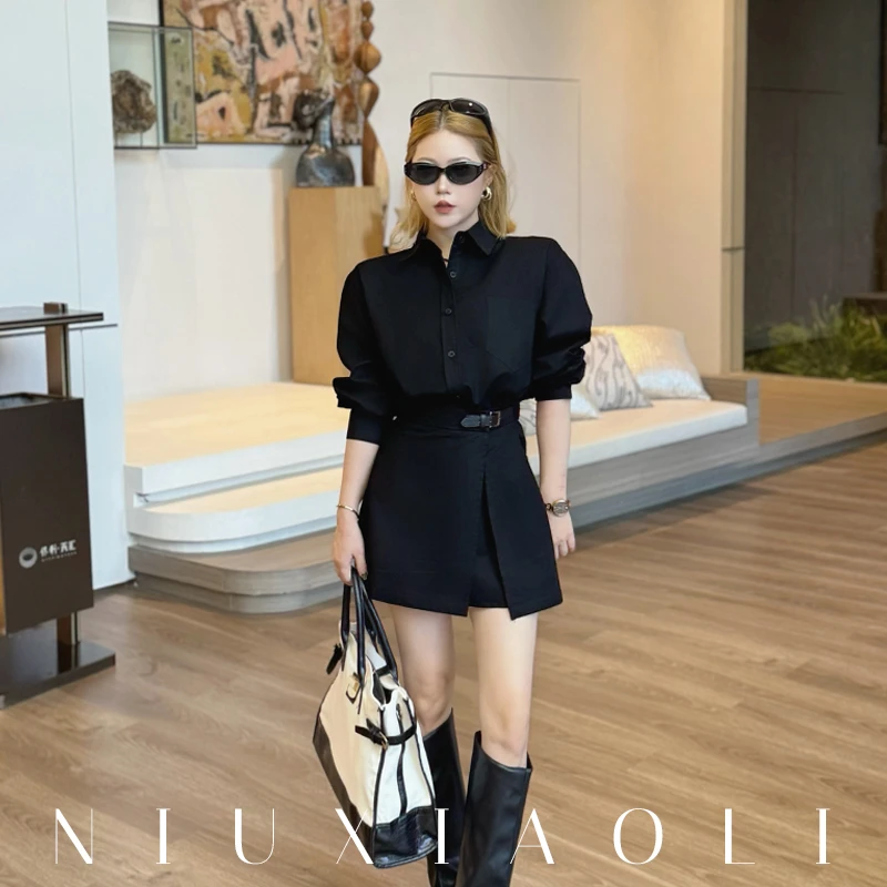 牛小力，新品 假两件轻熟小众 工装长袖衬衫连衣裙 收腰显瘦2025冬