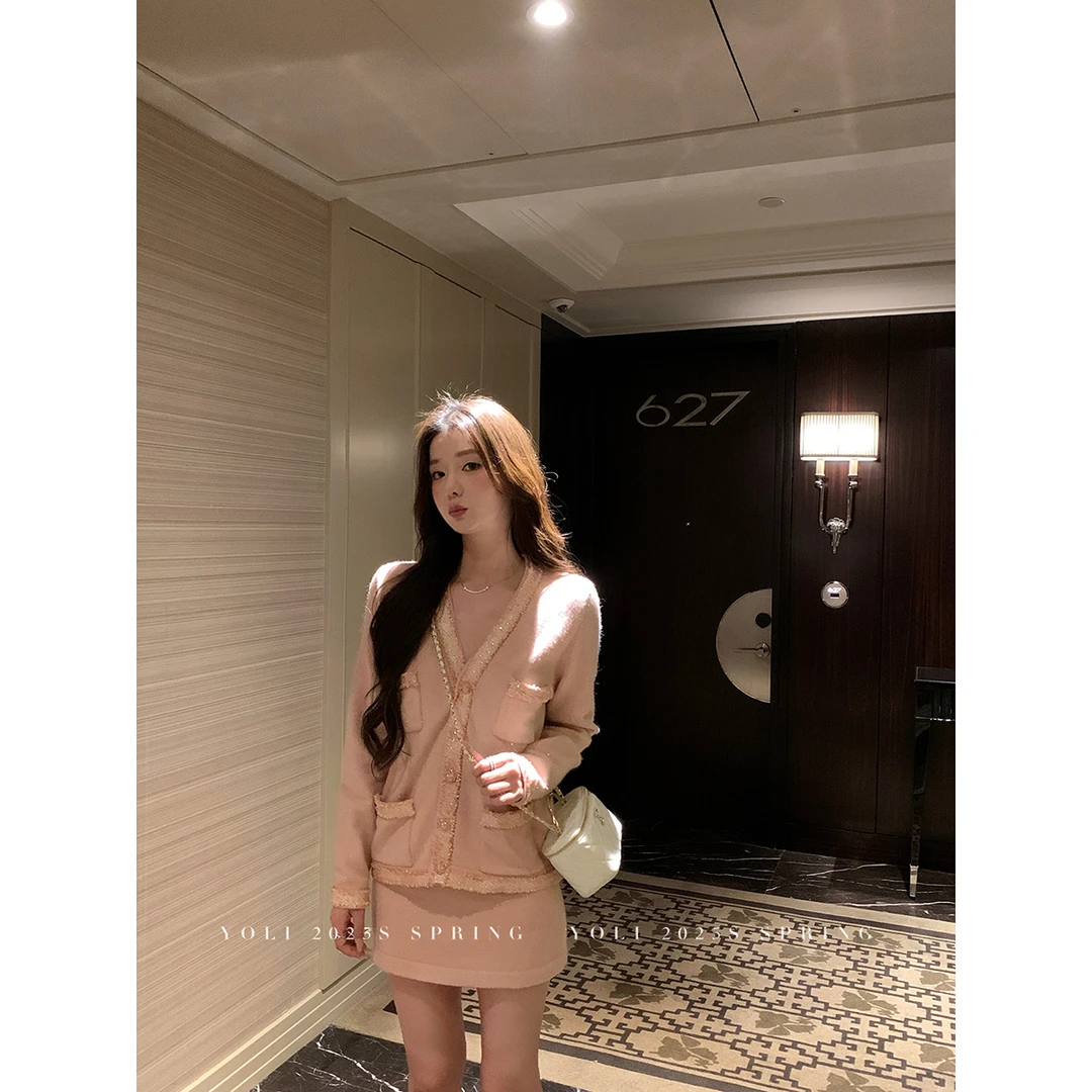 YOLI 张宥利  显瘦粉色休闲通勤短裙半身裙