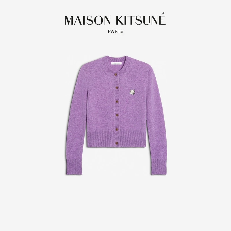 【新品直降】Maison Kitsune女大胆玩色狐狸刺绣贴片羊毛针织开衫