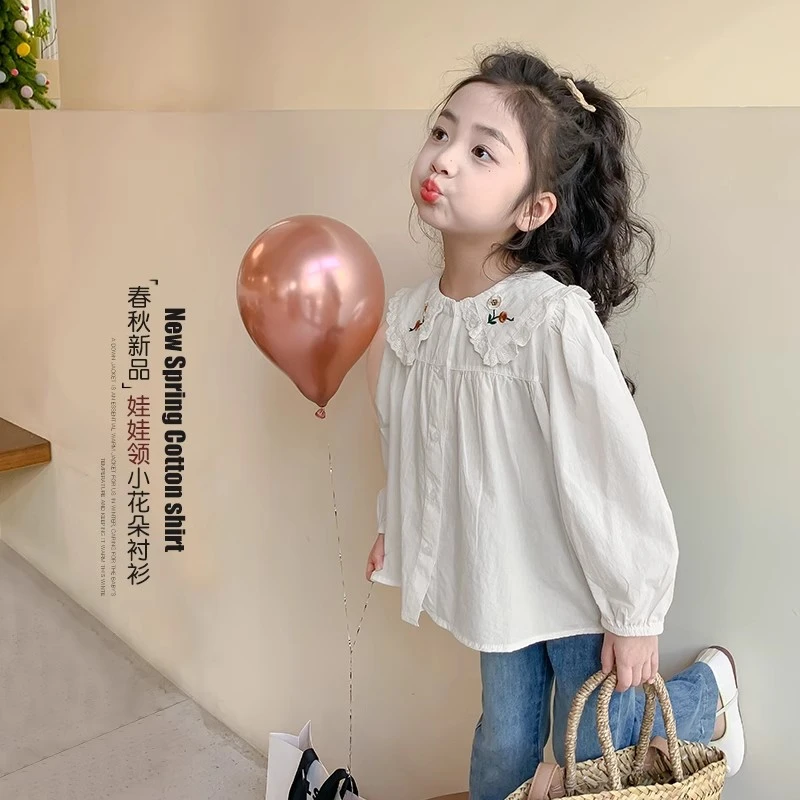 女童衬衫秋装2025新款洋气宝宝白色上衣春秋儿童衬衣娃娃衫小童装