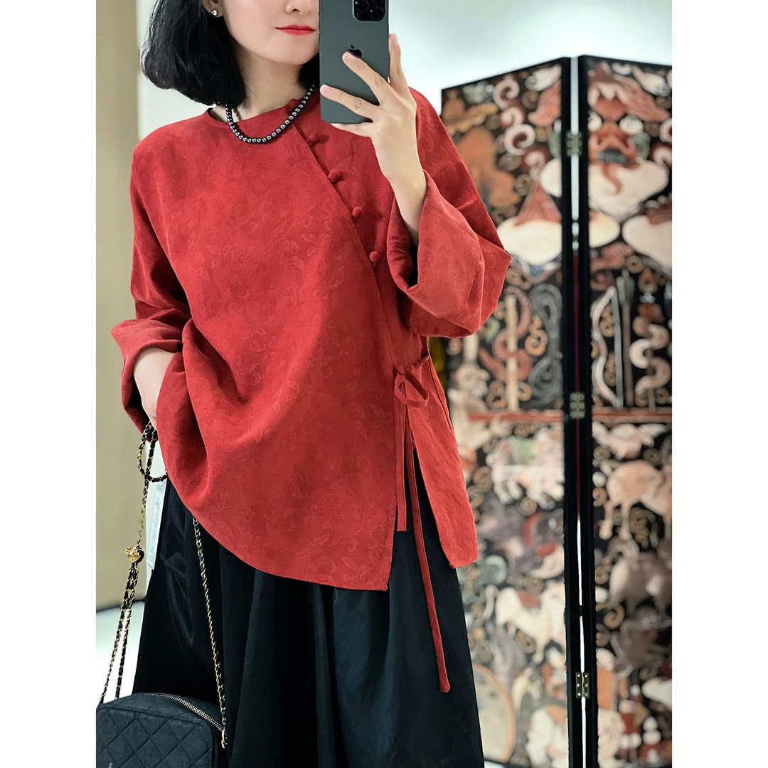 100桑蚕丝香云纱秋冬新中式复古时尚显瘦高级感上衣DY1898