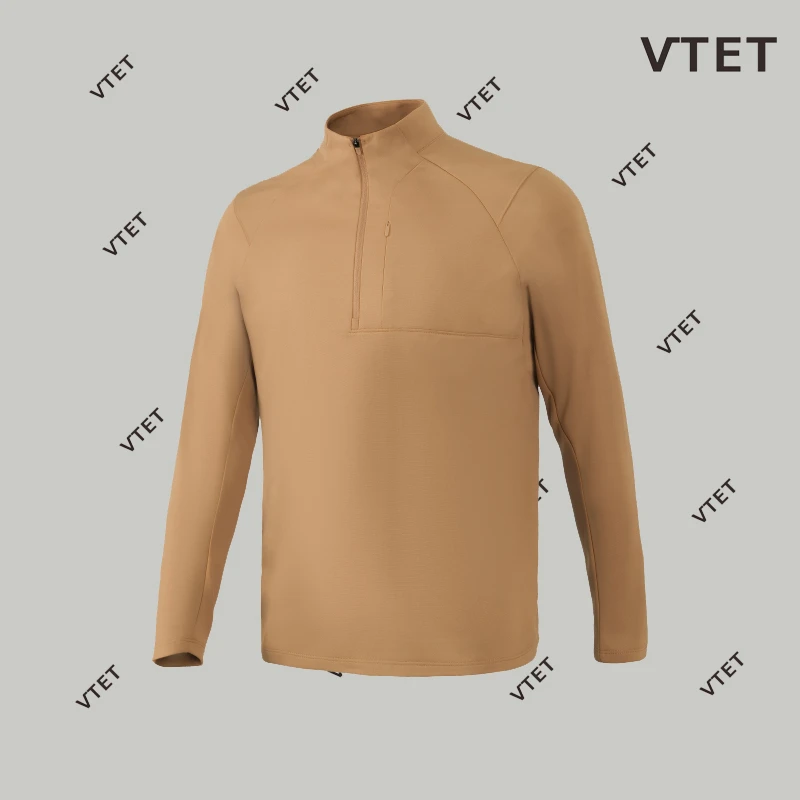 春秋款薄绒男士户外运动上班通勤四色套头半拉链长袖T恤/24-2406