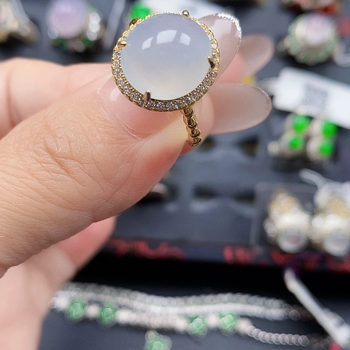 翡翠银S925镶嵌戒指缅甸翡翠