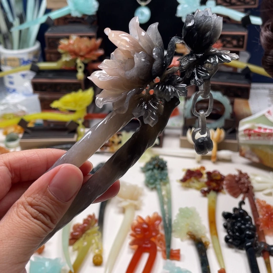 【闪购商品】蛇纹石玉发饰未镶嵌嘟*