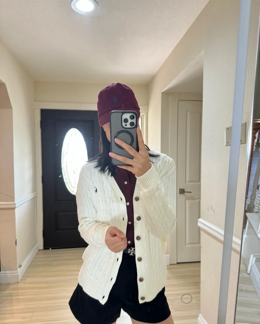 99新 Ralph Lauren/拉夫劳伦 娜娜专属  麻花针织开衫  白色