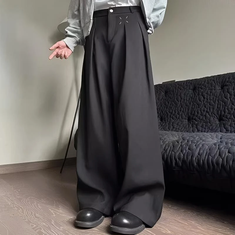 马吉拉cleanfit垂感黑色韩版西裤男春季阔腿褶皱宽松休闲西装长裤