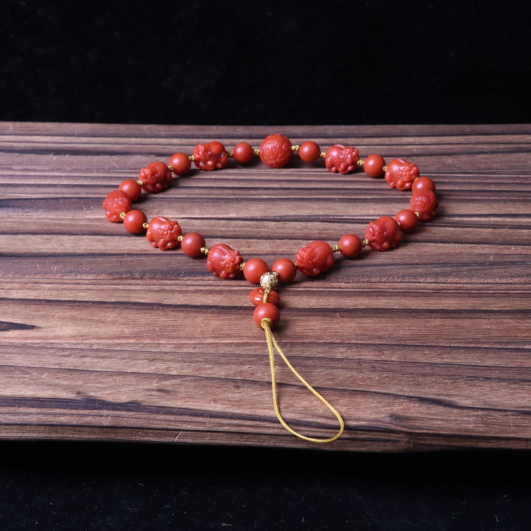 【石语珠宝】南红玛瑙8-9mm左右diy雕刻貔貅手持一条D969