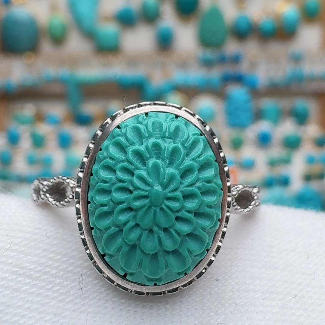 绿松石银S925镶嵌戒指