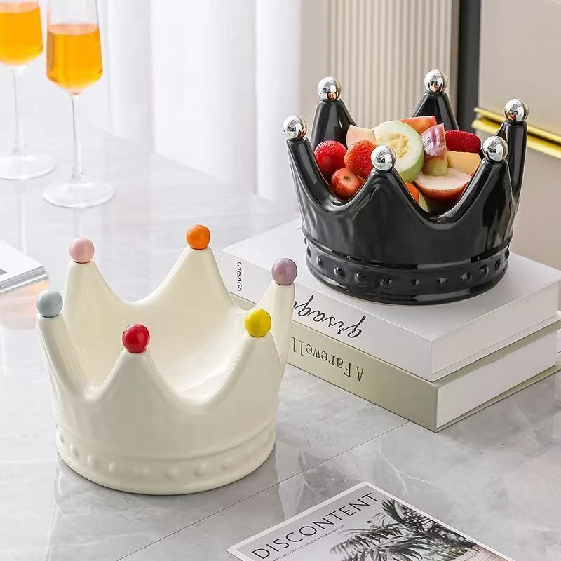 轻奢精致皇冠造型陶瓷水果盘家用客厅茶几零食收纳盒果盘带水果叉