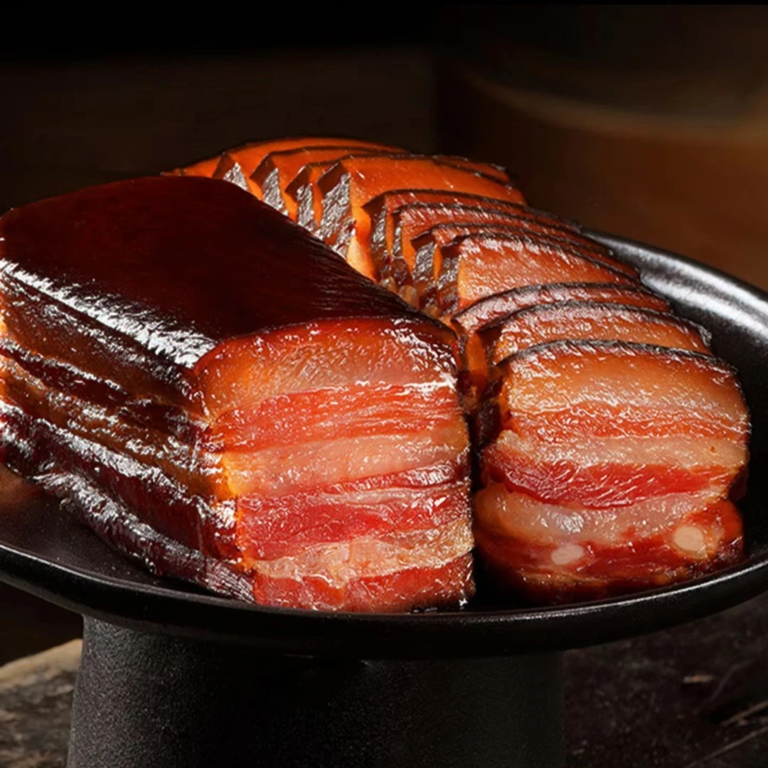 农家传统柏树枝烟熏五花腊肉SS