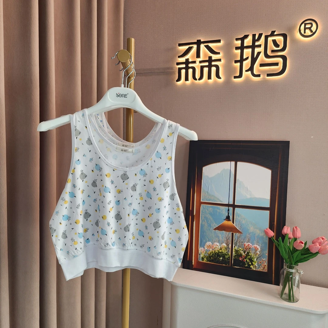 森鹅【纯棉】妈妈宽肩短背心3081 印花 夏款 透气 无袖