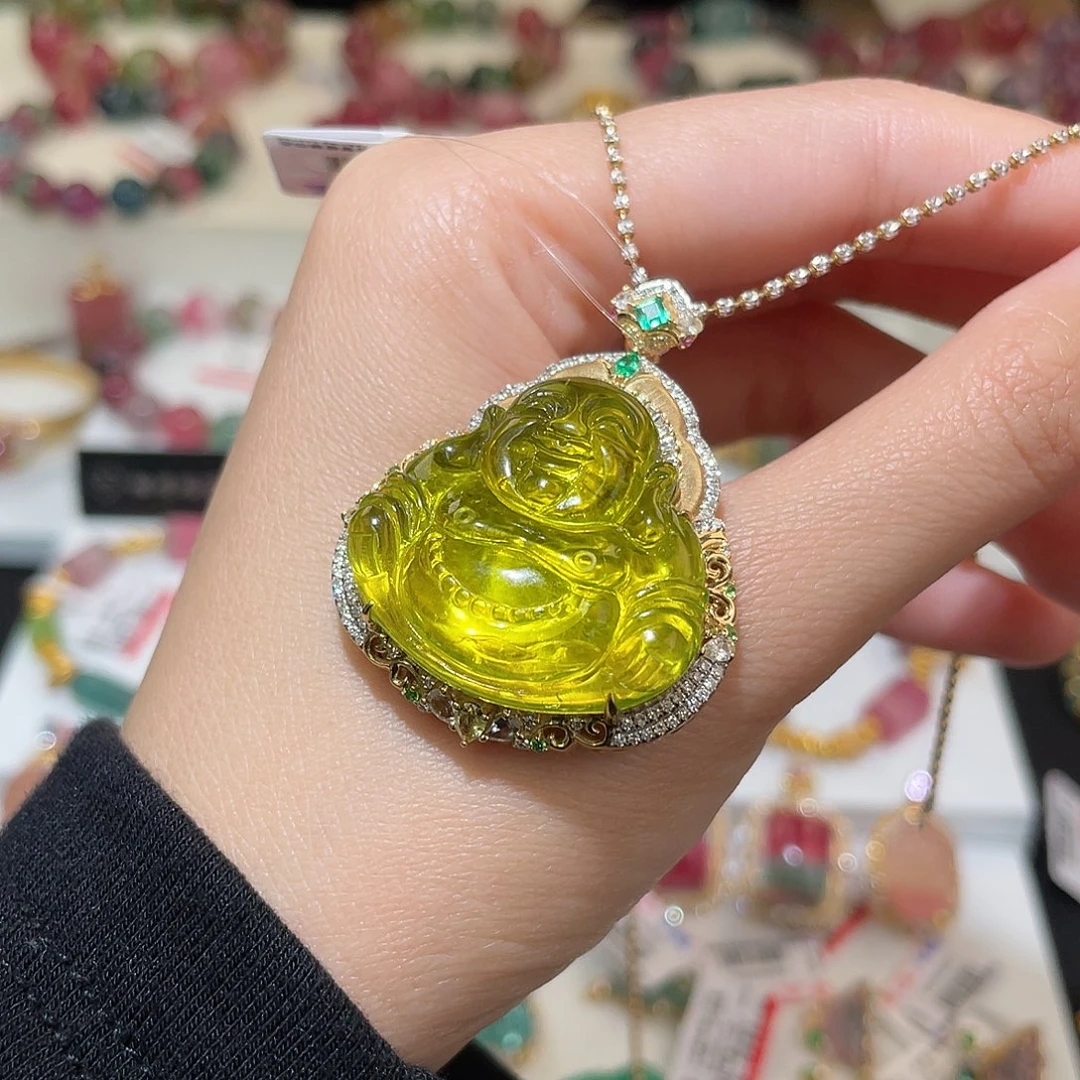 碧玺吊坠(不含链)18K金镶嵌碧玺吊坠