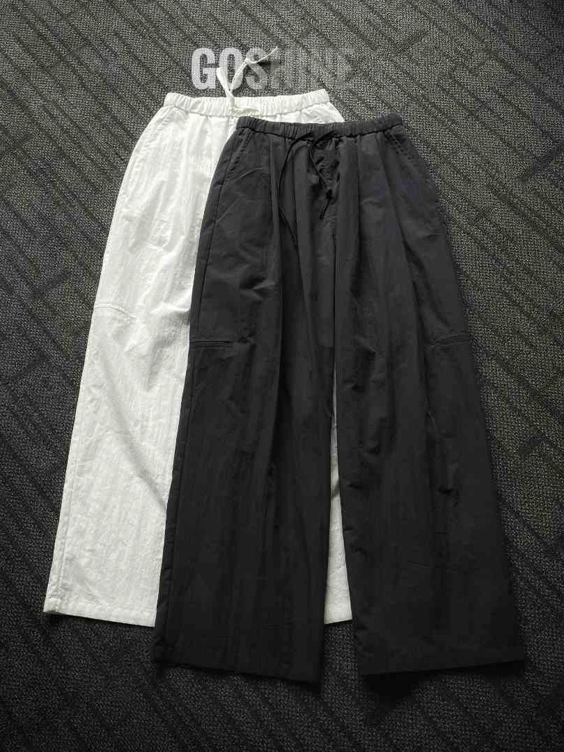 GO SHINE夏季休闲男裤轻薄折皱工艺直筒长裤抽绳松紧腰轻奢