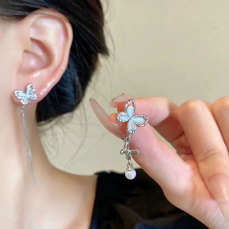 铜合金耳饰 不对称蝴蝶流苏耳环韩系设计气质简约耳饰女N2316