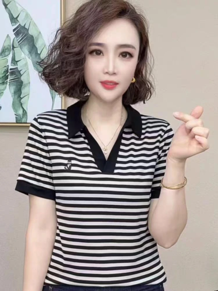 S 111时尚洋气短款连衣裙条纹百搭网红薄款夏季T恤