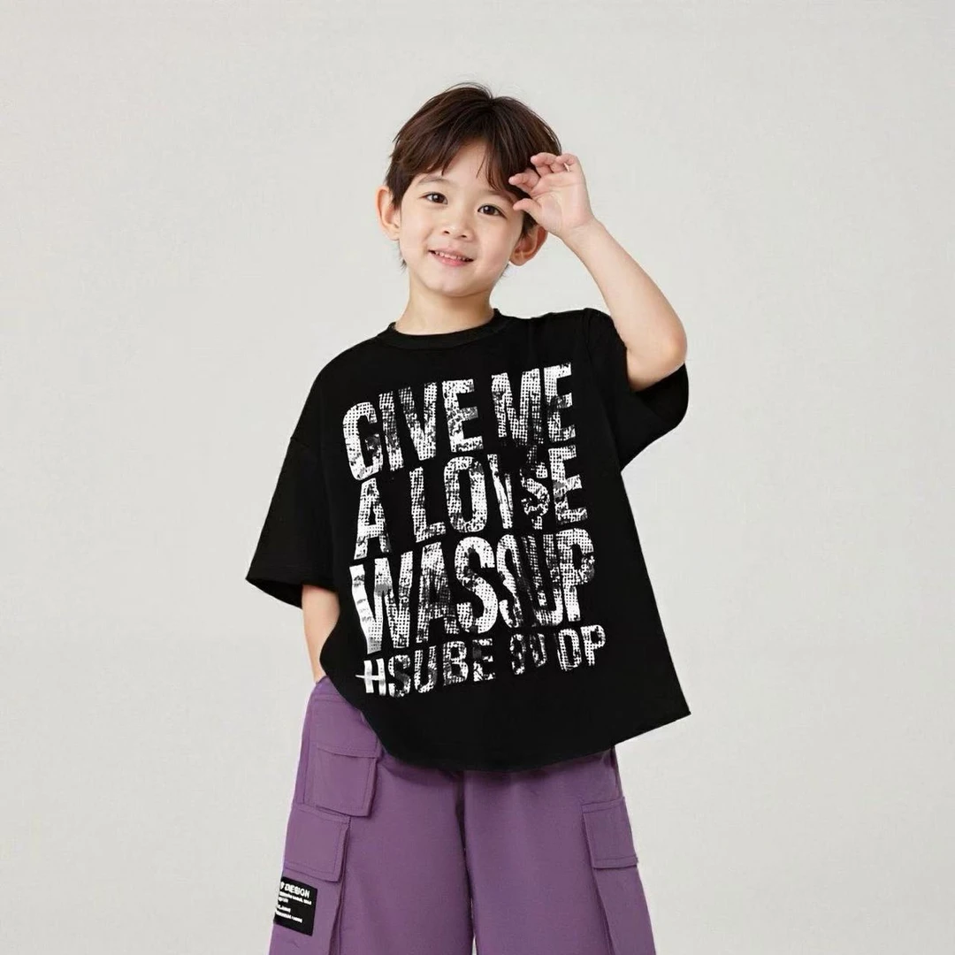 儿童夏季纯棉短袖T恤韩版潮牌中大童男女童韩版宽松百搭轻薄半袖