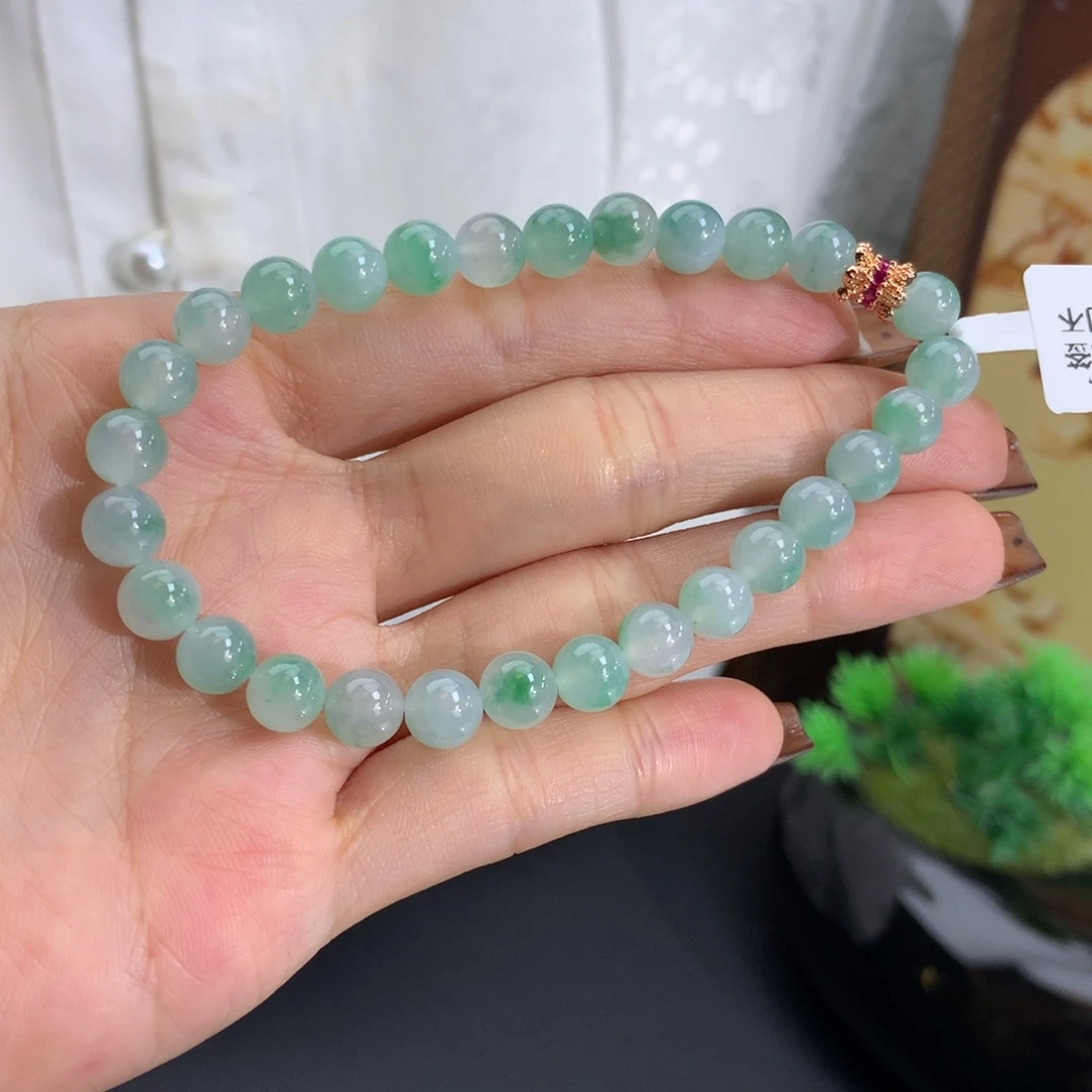未镶嵌手串翡翠卡6.8冰胶飘绿花手串