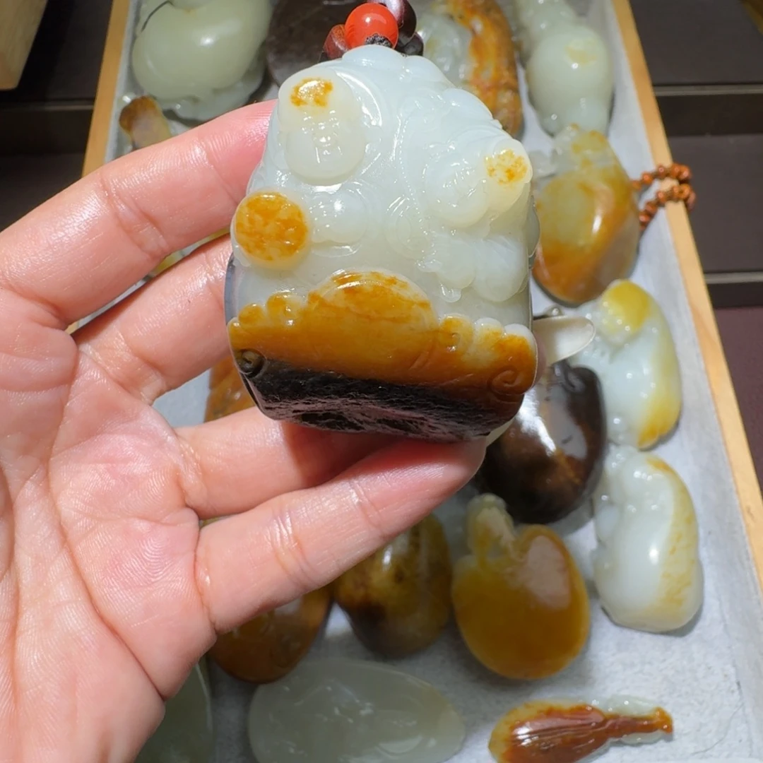和田玉银S925镶嵌吊坠(不含链)
