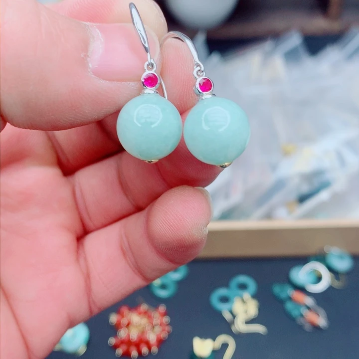 银S925镶嵌翡翠耳饰