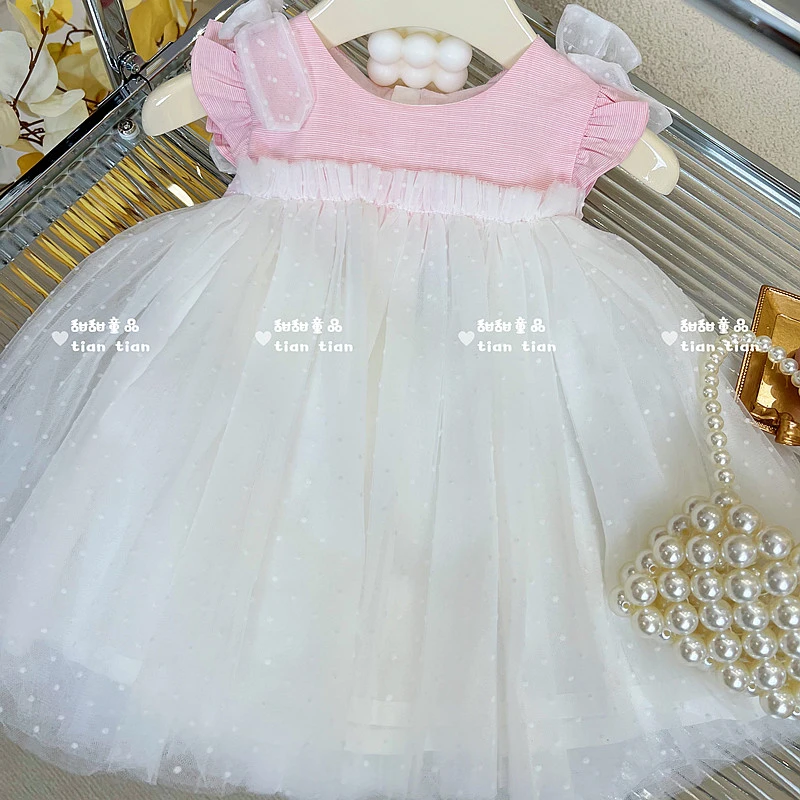 女童公主裙2025夏季宝宝miu系连衣裙儿童洋气蝴蝶结无袖甜妹裙子