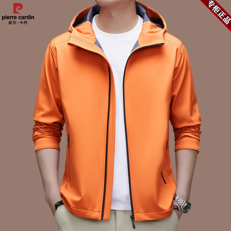 【皮尔卡丹·专注成功男人】新款男士休闲夹克时尚连帽纯色百搭外套