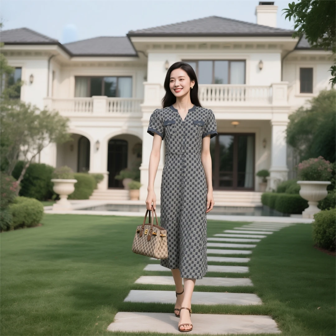 W731时尚女装夏季印花连衣裙中长款