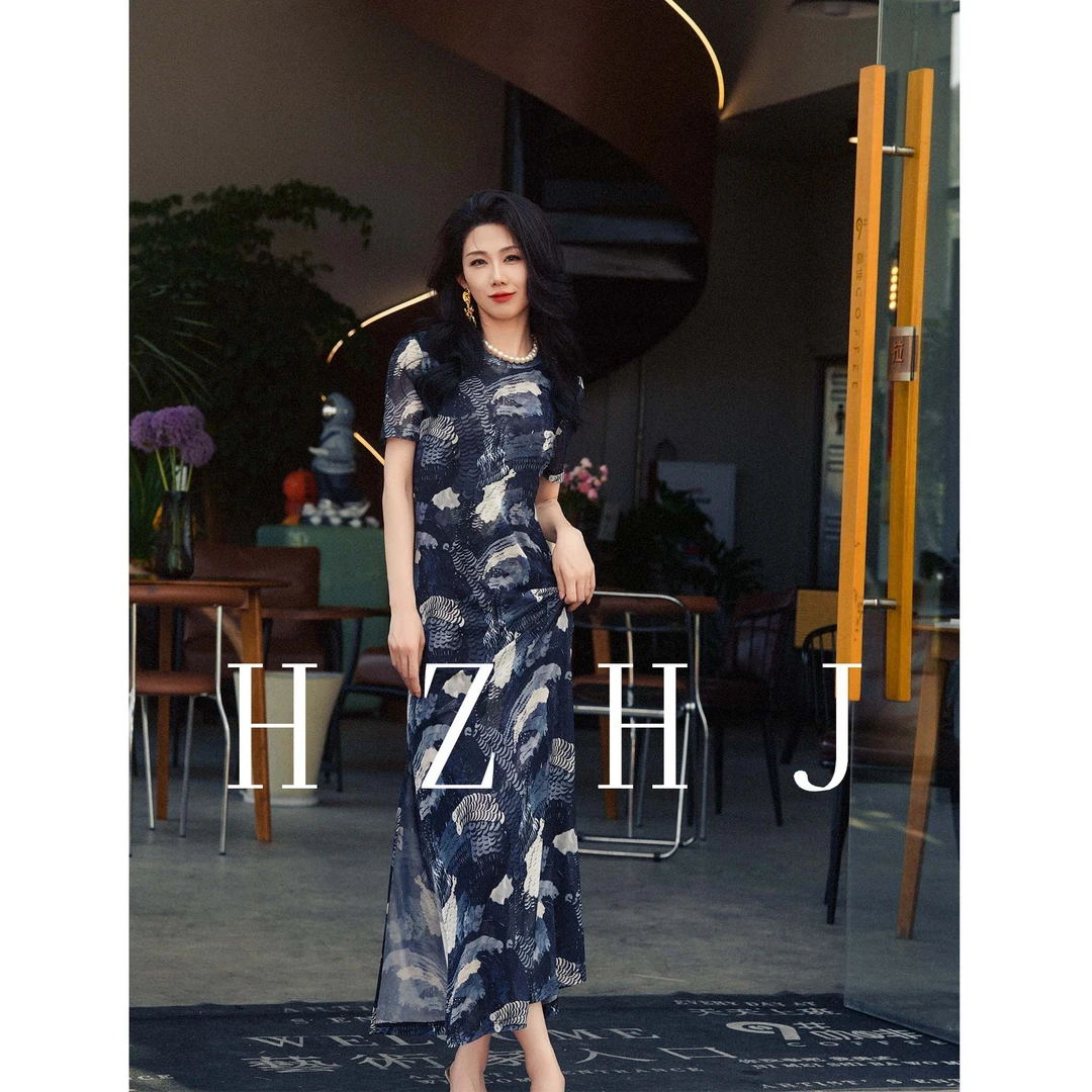 HZHJ新款原创设计 黑孔雀  连衣裙短袖轻奢贵族秀款 通勤328