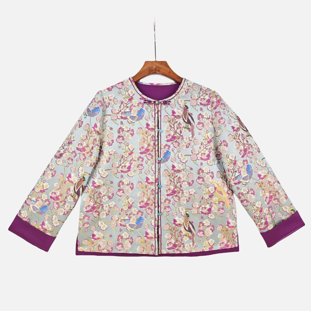 【丝璇】桑蚕丝丝毛中国风气质复古休闲长袖外套上衣女2412806