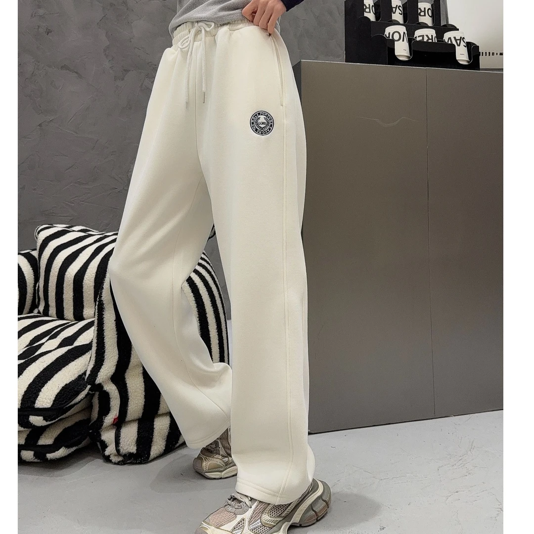 K248男女同款冬季加绒新款时尚刺绣圆标情侣女直筒运动卫裤25-211